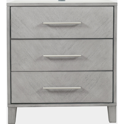 Eloquence 3 Drawer Nightstand with USB Charging in Stone Grey Wood
